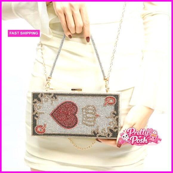 Diamond Evening Clutch Bag with Chain Strap, Square Box Design